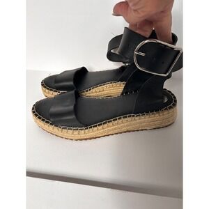 Franco Sarto Espadrille Ankle Strap Sandals‎ Platform Buckle Black Size 9